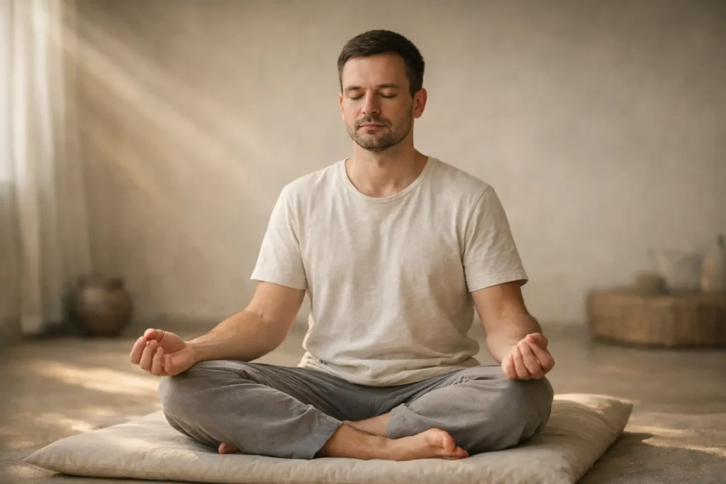 "A peaceful person practicing detachment and inner peace"